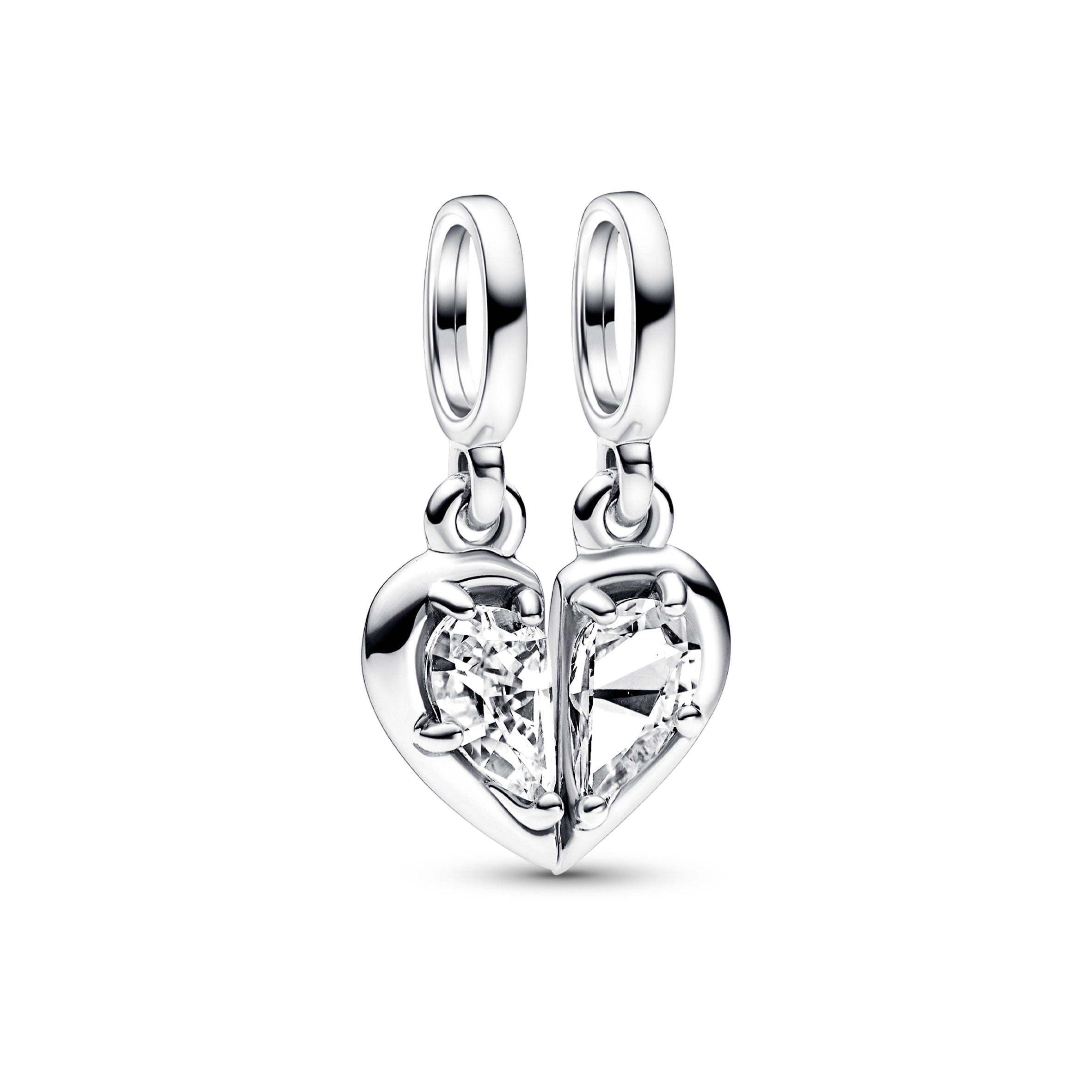 Heart Sterling Silver Splitable Dangle With Clear Cubic Zirconia