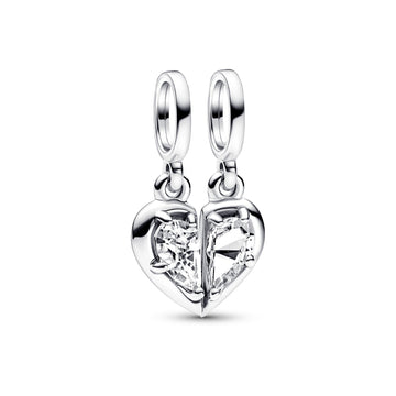 Heart Sterling Silver Splitable Dangle With Clear Cubic Zirconia