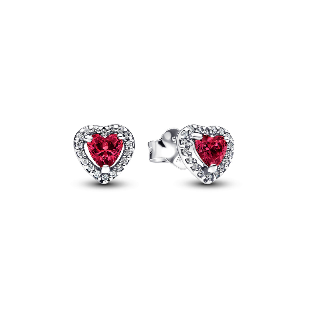 Heart Sterling Silver Stud Earrings With Cherries Jubilee Red Crystal And Clear Cubic Zirconia