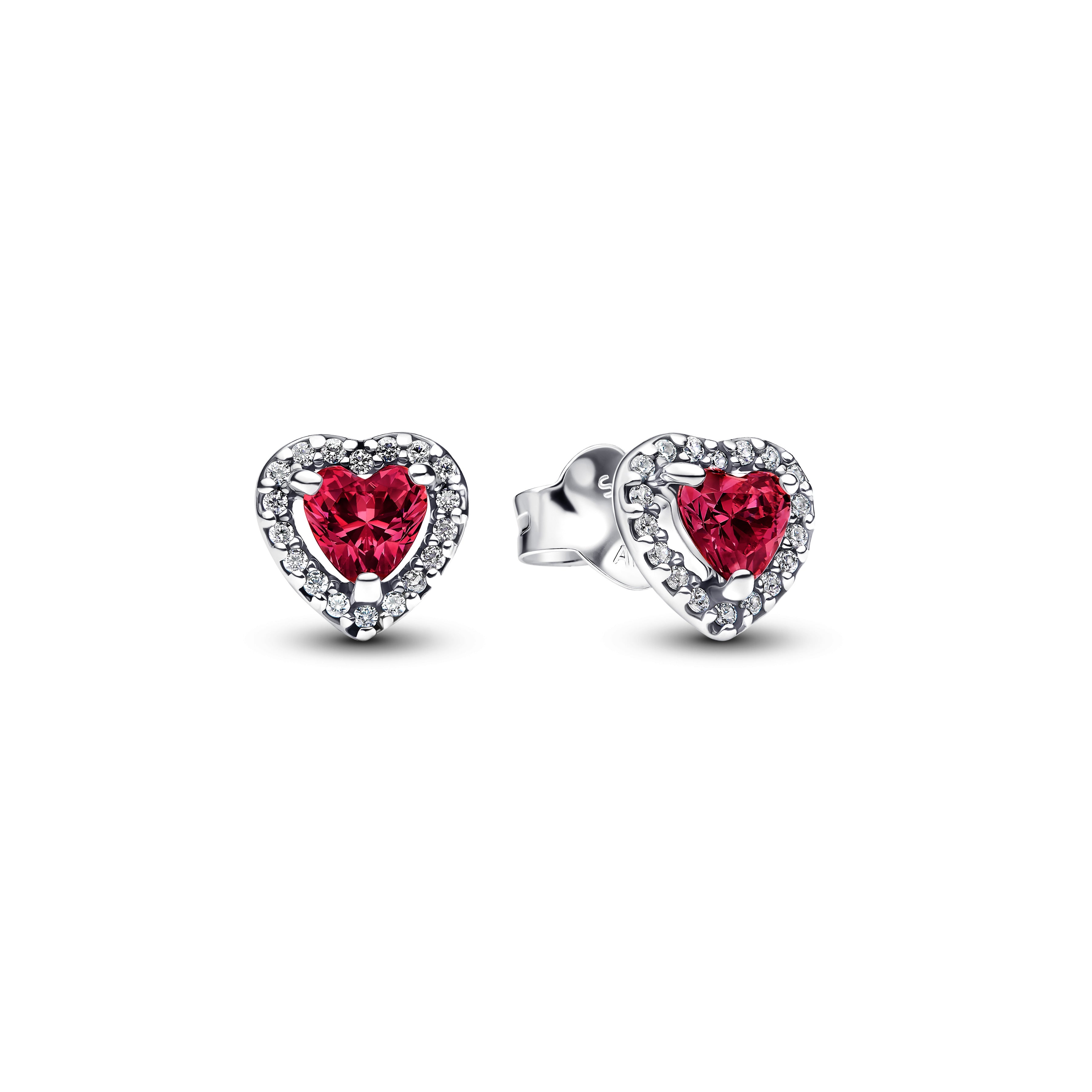 Heart Sterling Silver Stud Earrings With Cherries Jubilee Red Crystal And Clear Cubic Zirconia