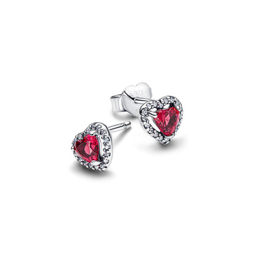 Heart Sterling Silver Stud Earrings With Cherries Jubilee Red Crystal And Clear Cubic Zirconia