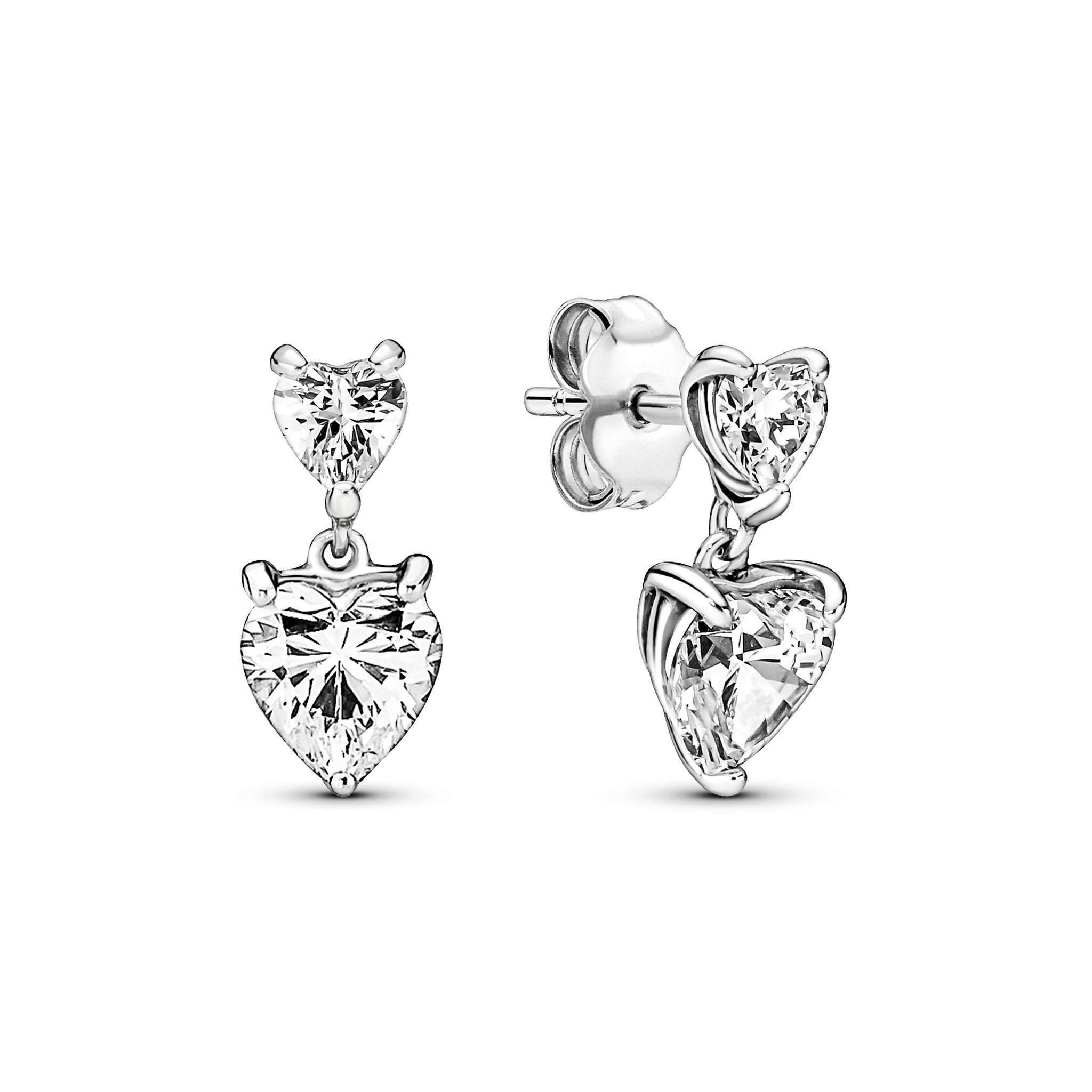 Heart Sterling Silver Stud Earrings With Clear Cubic Zirconia