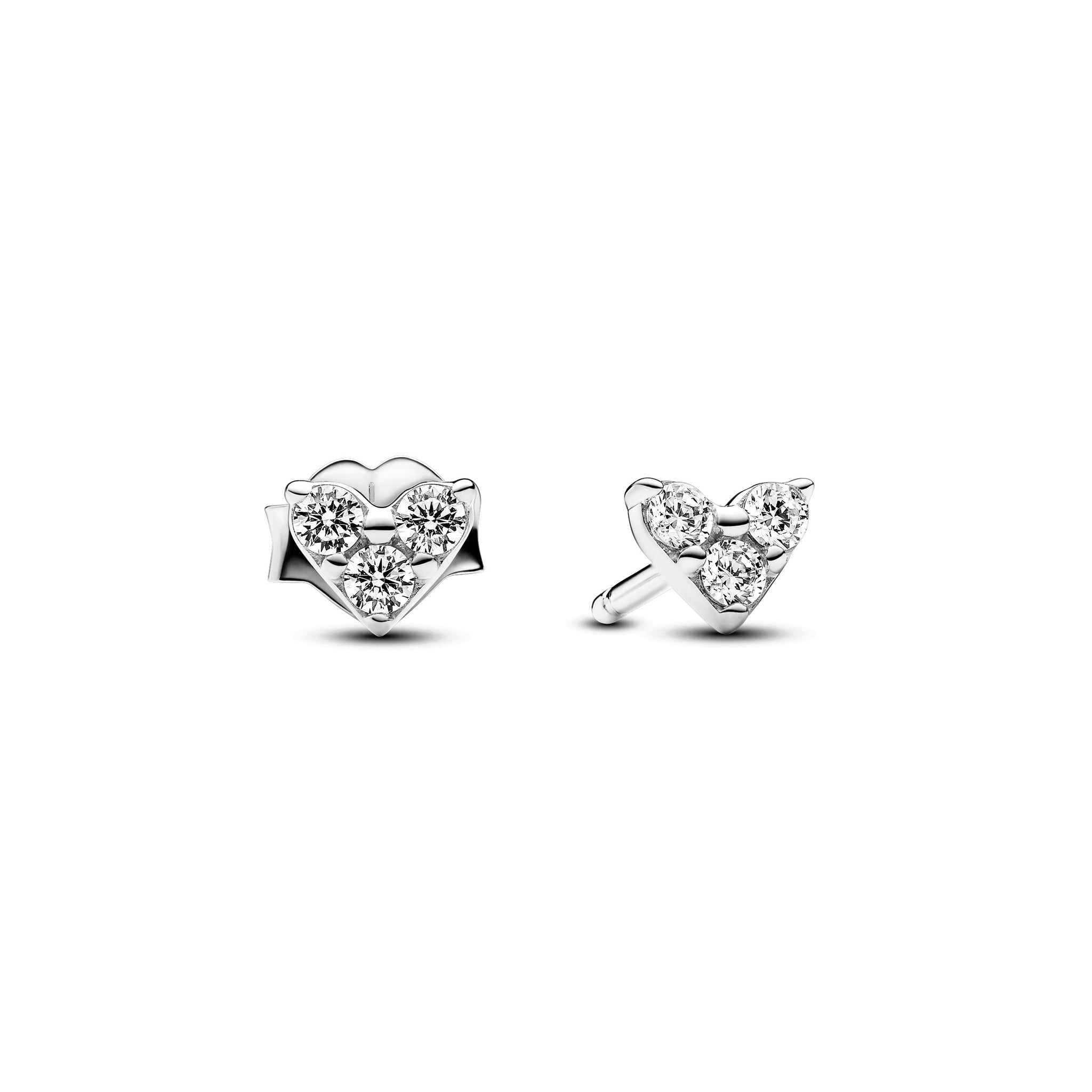 Heart Sterling Silver Stud Earrings With Clear Cubic Zirconia