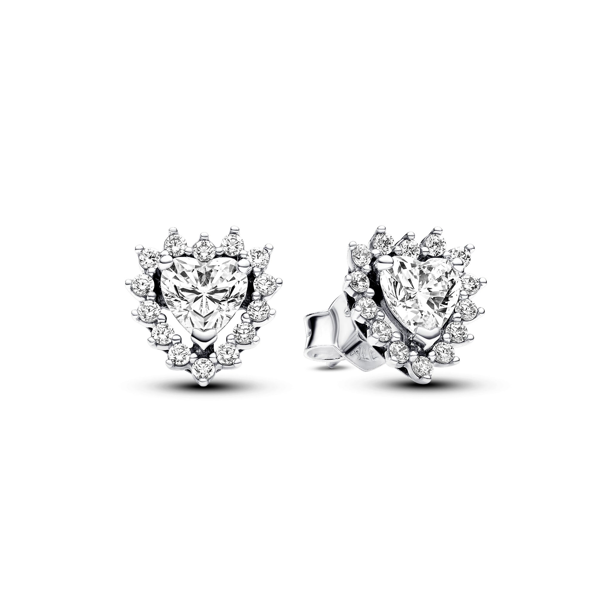 Heart Sterling Silver Stud Earrings With Clear Cubic Zirconia