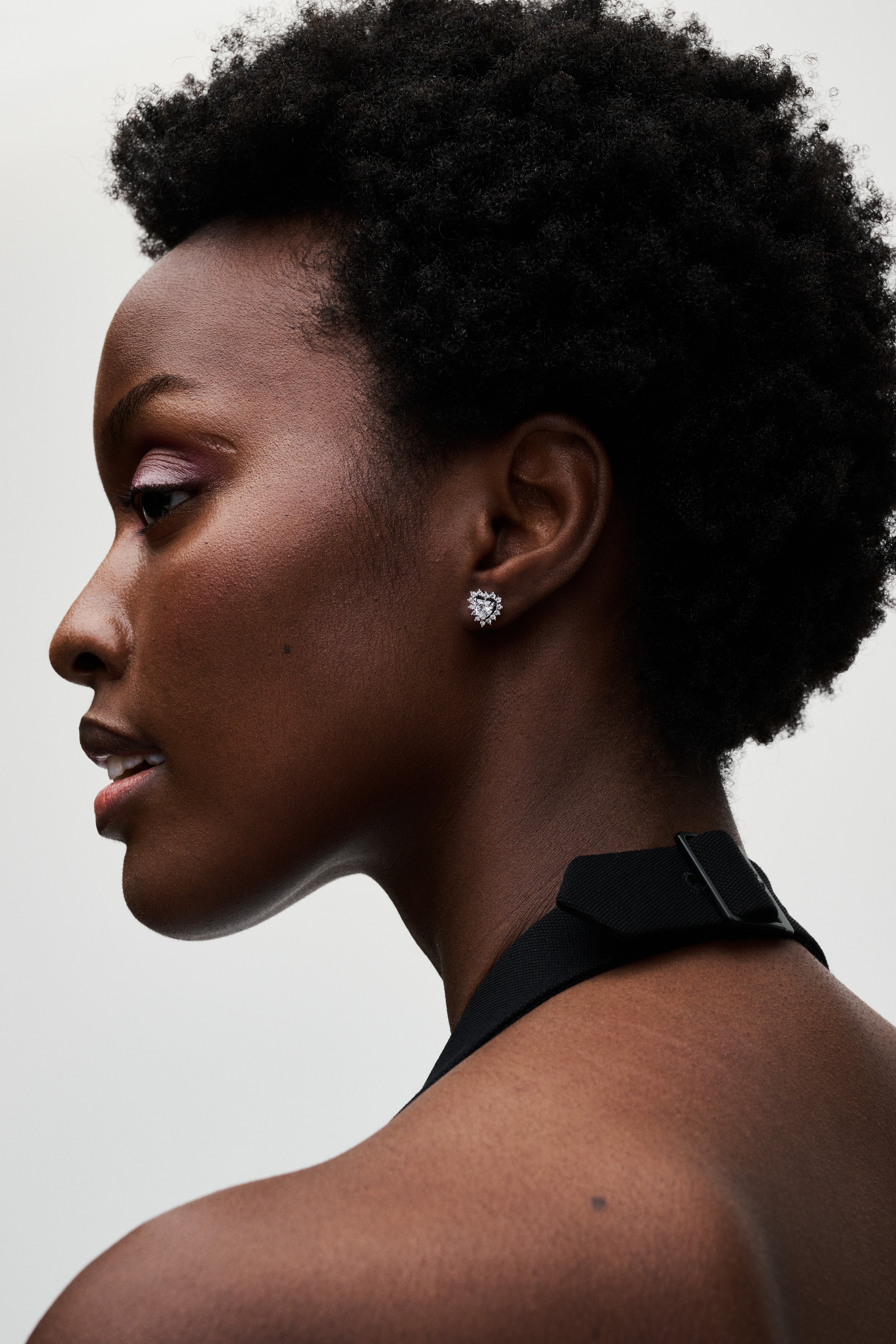 Heart Sterling Silver Stud Earrings With Clear Cubic Zirconia