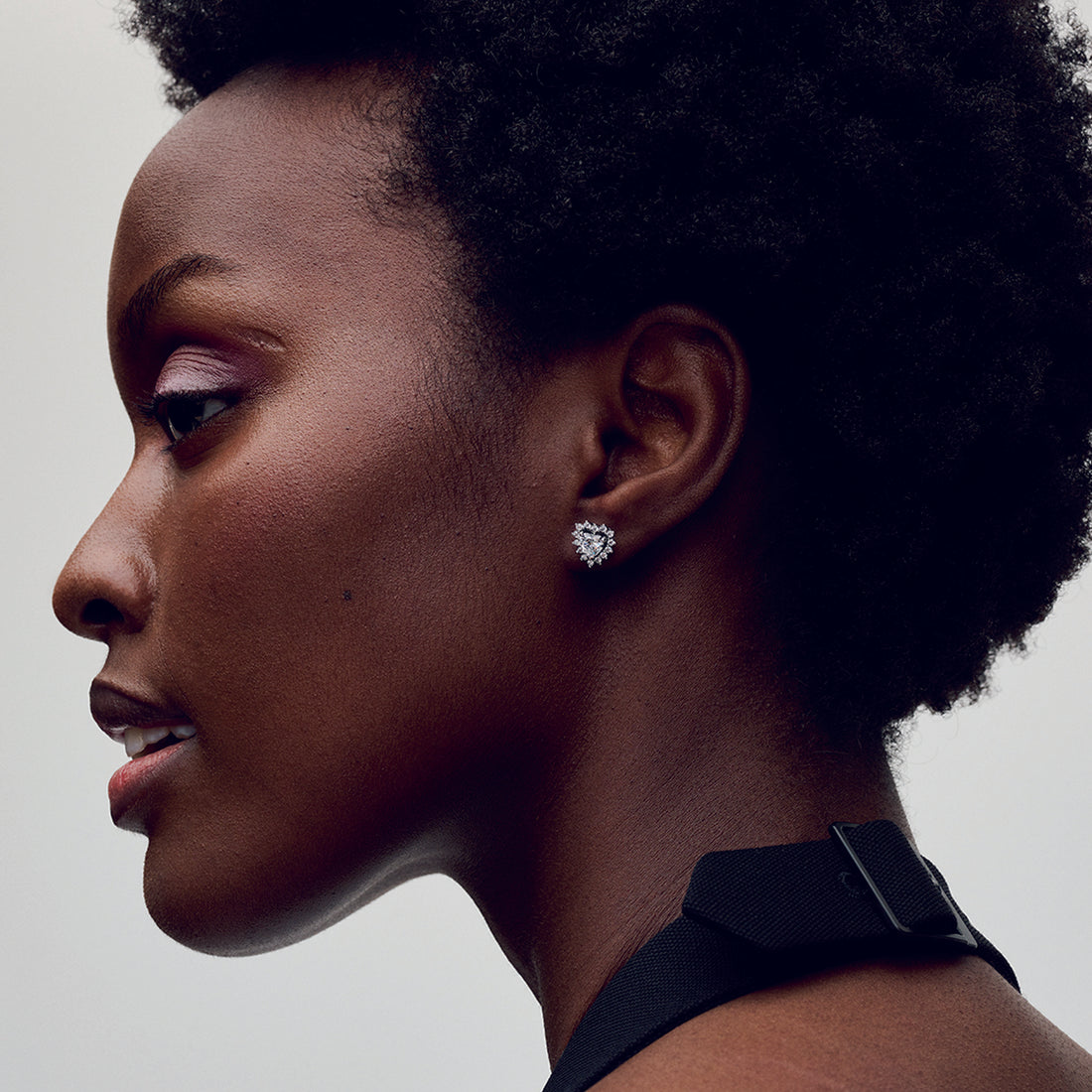 Heart Sterling Silver Stud Earrings With Clear Cubic Zirconia