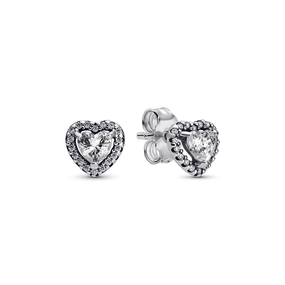Heart Sterling Silver Stud Earrings With Clear Cubic Zirconia
