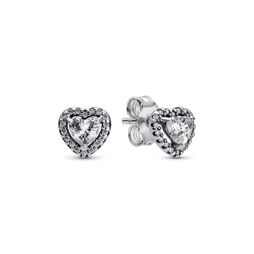 Heart Sterling Silver Stud Earrings With Clear Cubic Zirconia