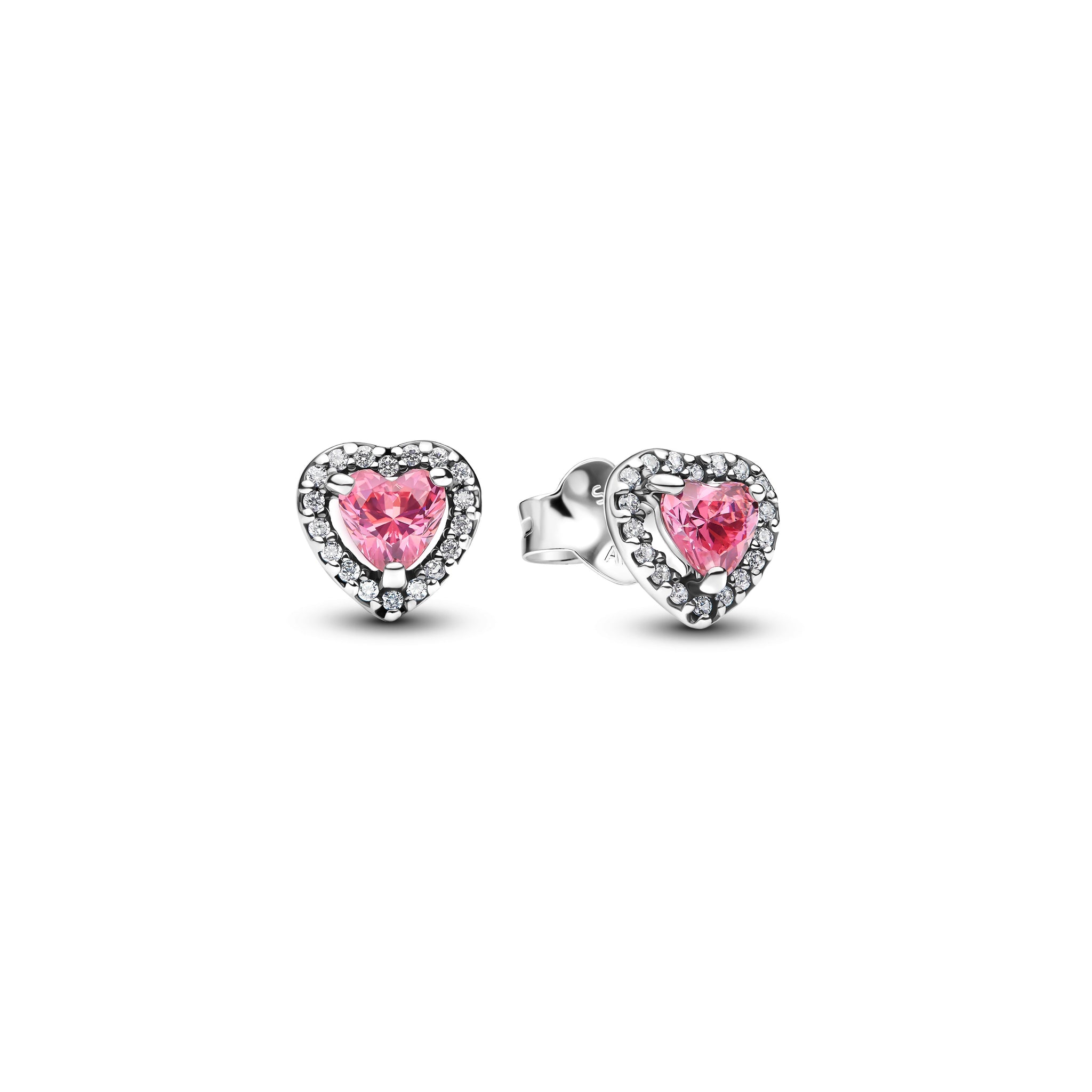Heart Sterling Silver Stud Earrings With Fancy Pink And Clear Cubic Zirconia