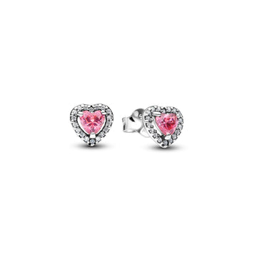 Heart Sterling Silver Stud Earrings With Fancy Pink And Clear Cubic Zirconia