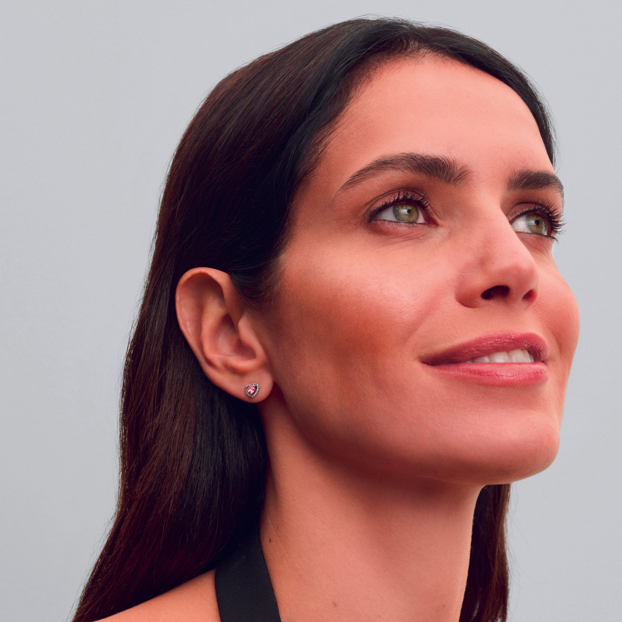 Heart Sterling Silver Stud Earrings With Fancy Pink And Clear Cubic Zirconia