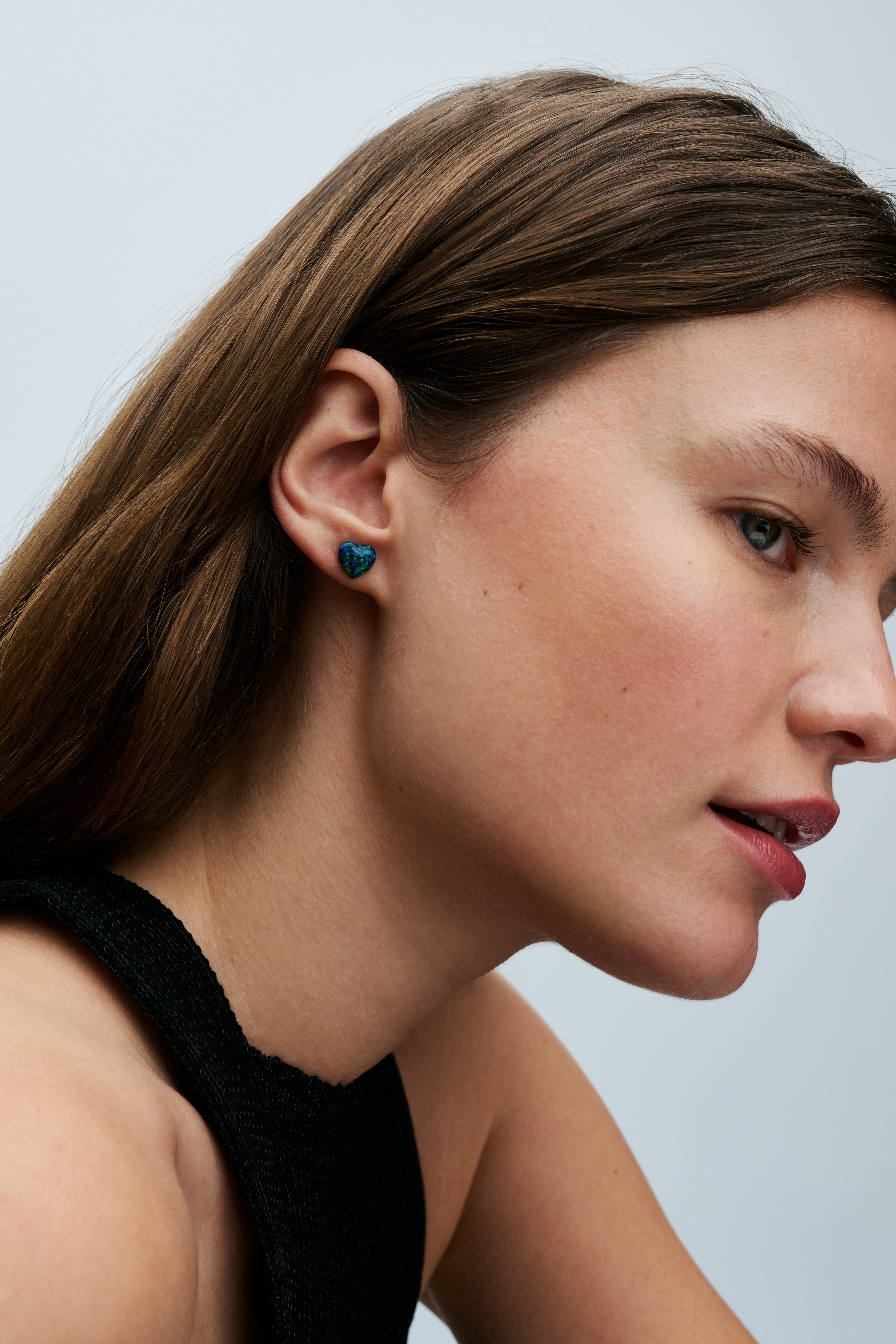 Heart Sterling Silver Stud Earrings With Green Blue Lab-Created Opal