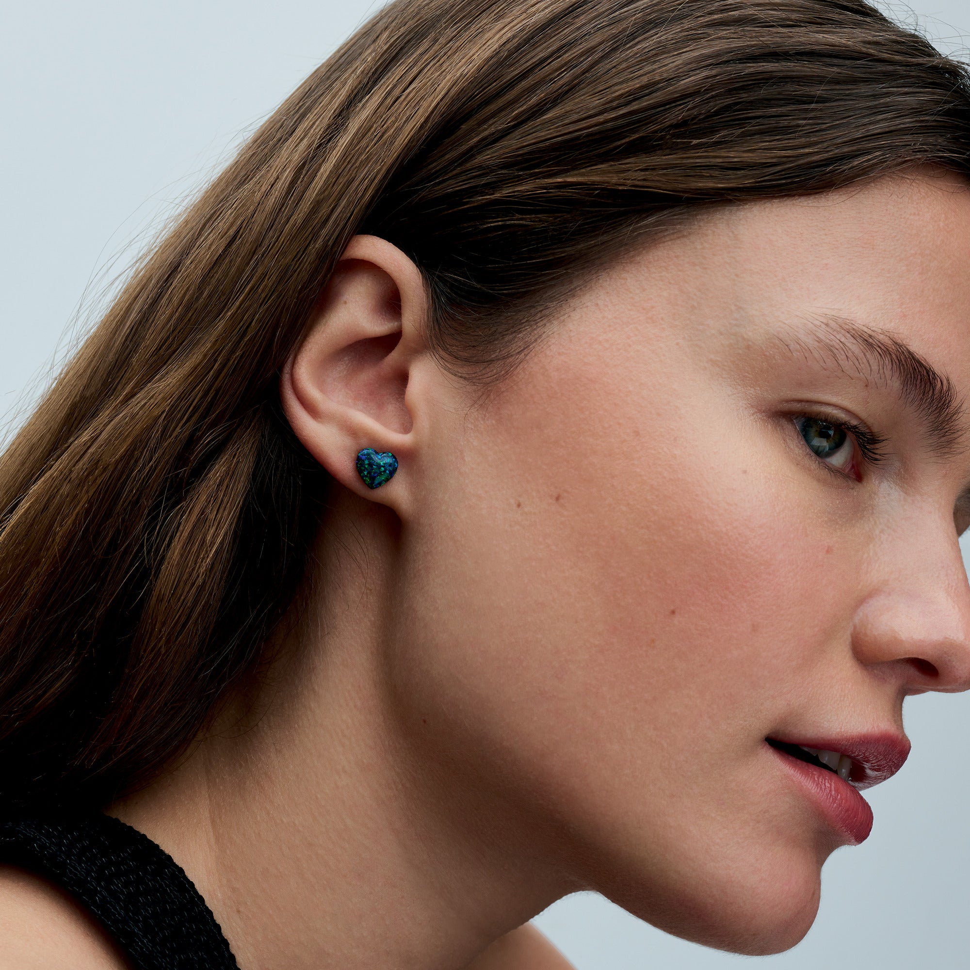 Heart Sterling Silver Stud Earrings With Green Blue Lab-Created Opal