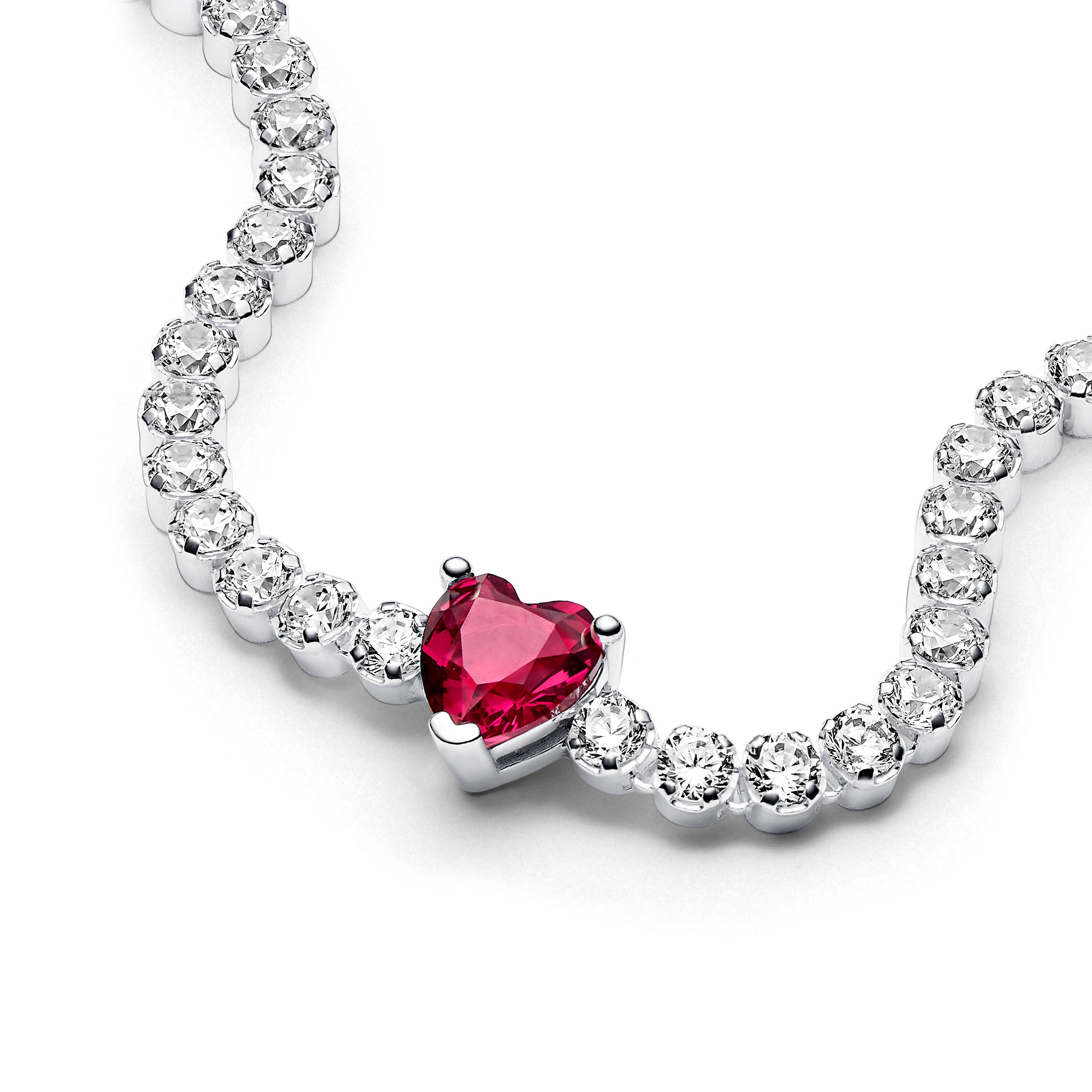 Heart Sterling Silver Tennis Bracelet With Cherries Jubilee Red Crystal And Clear Cubic Zirconia
