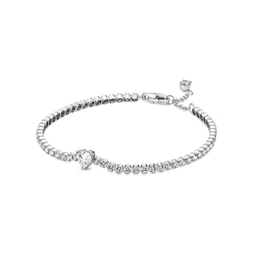 Heart Sterling Silver Tennis Bracelet With Clear Cubic Zirconia