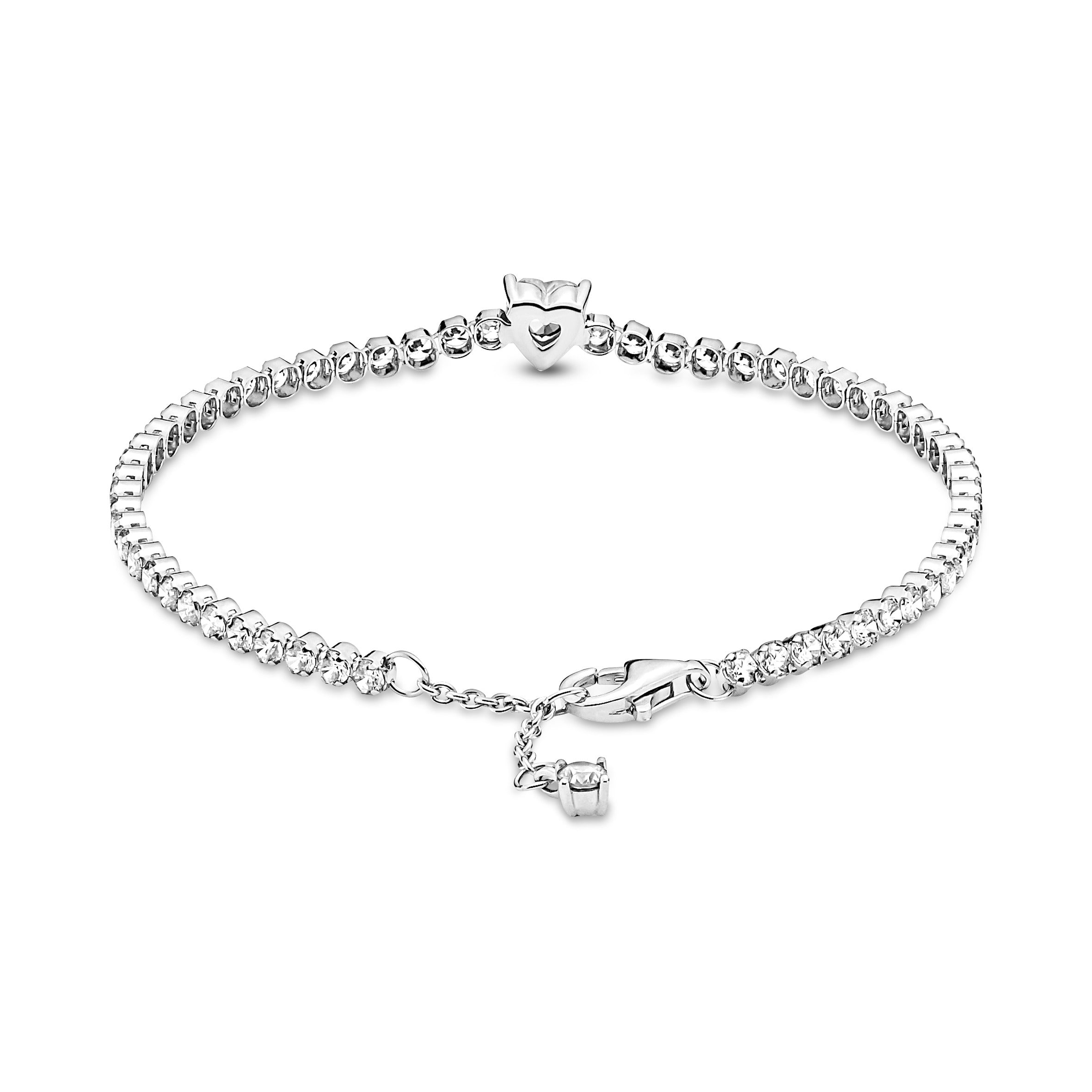 Heart Sterling Silver Tennis Bracelet With Clear Cubic Zirconia
