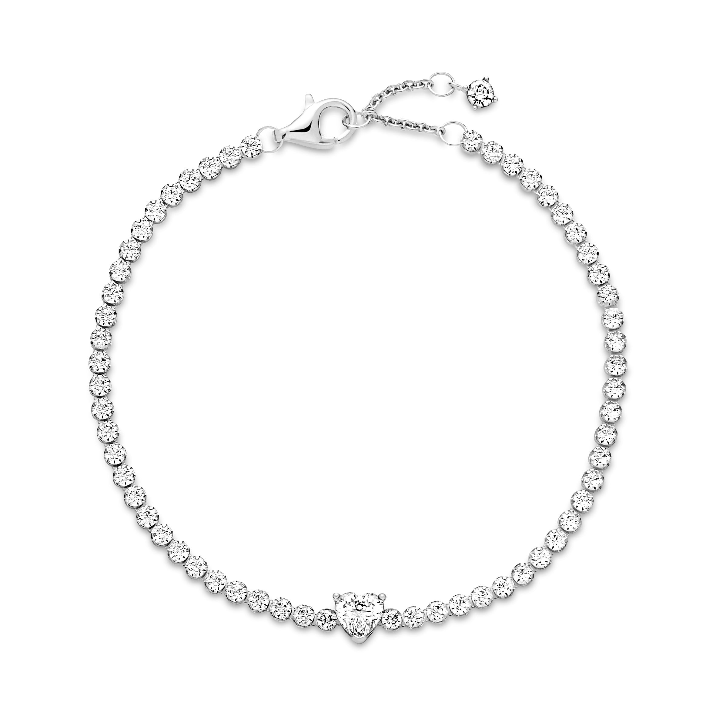 Heart Sterling Silver Tennis Bracelet With Clear Cubic Zirconia