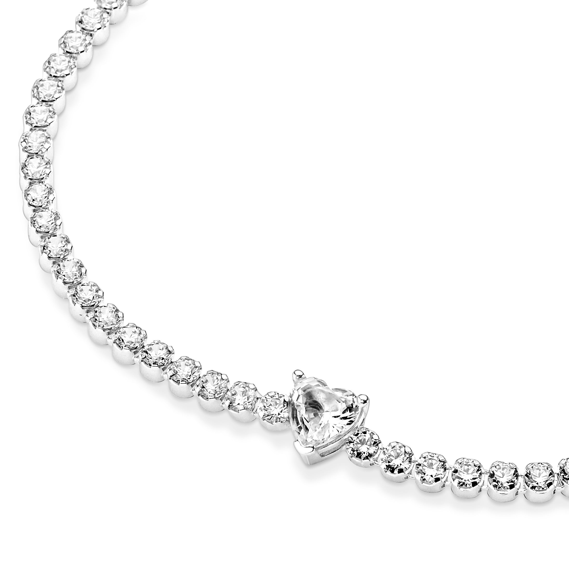 Heart Sterling Silver Tennis Bracelet With Clear Cubic Zirconia