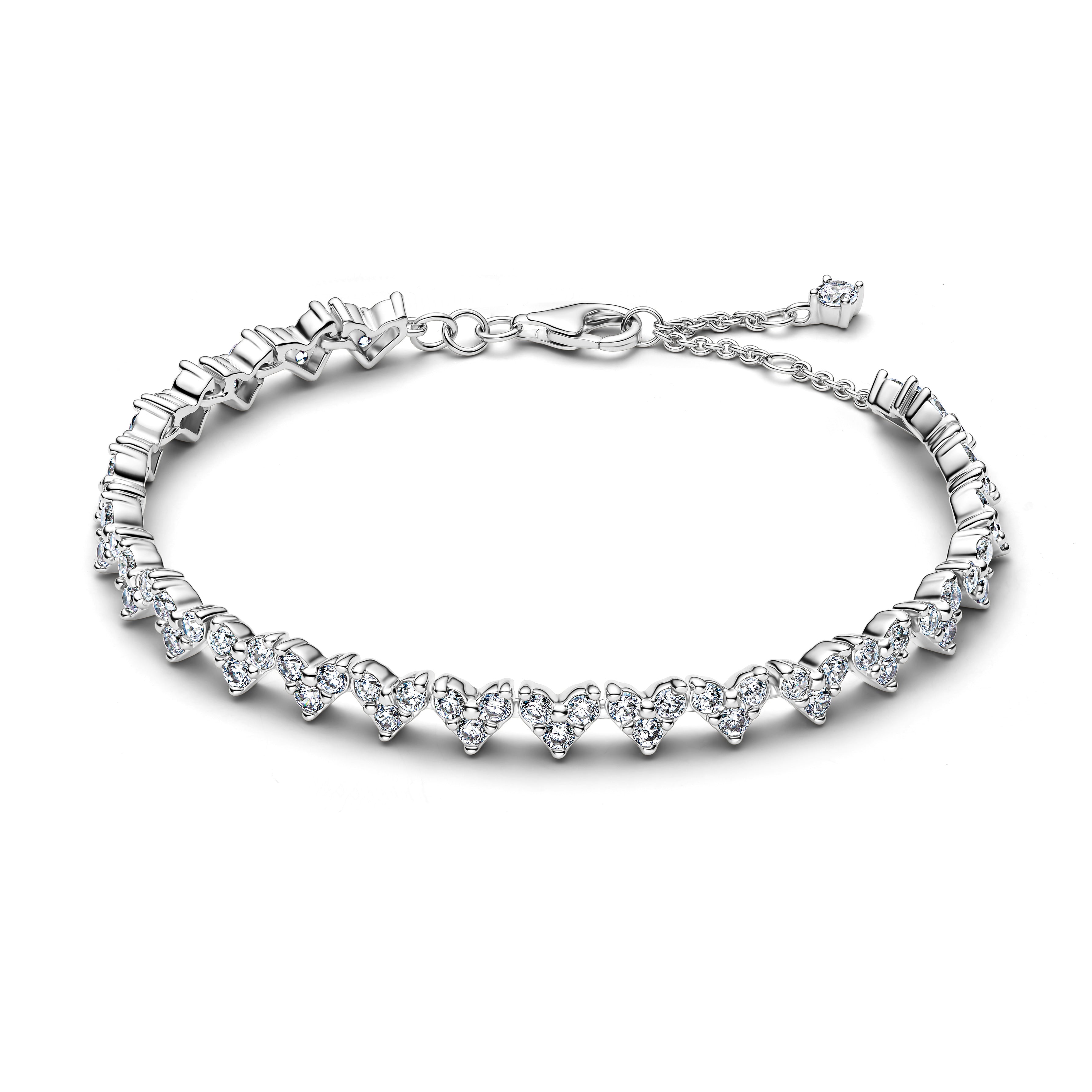 Heart Sterling Silver Tennis Bracelet With Clear Cubic Zirconia