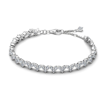 Heart Sterling Silver Tennis Bracelet With Clear Cubic Zirconia