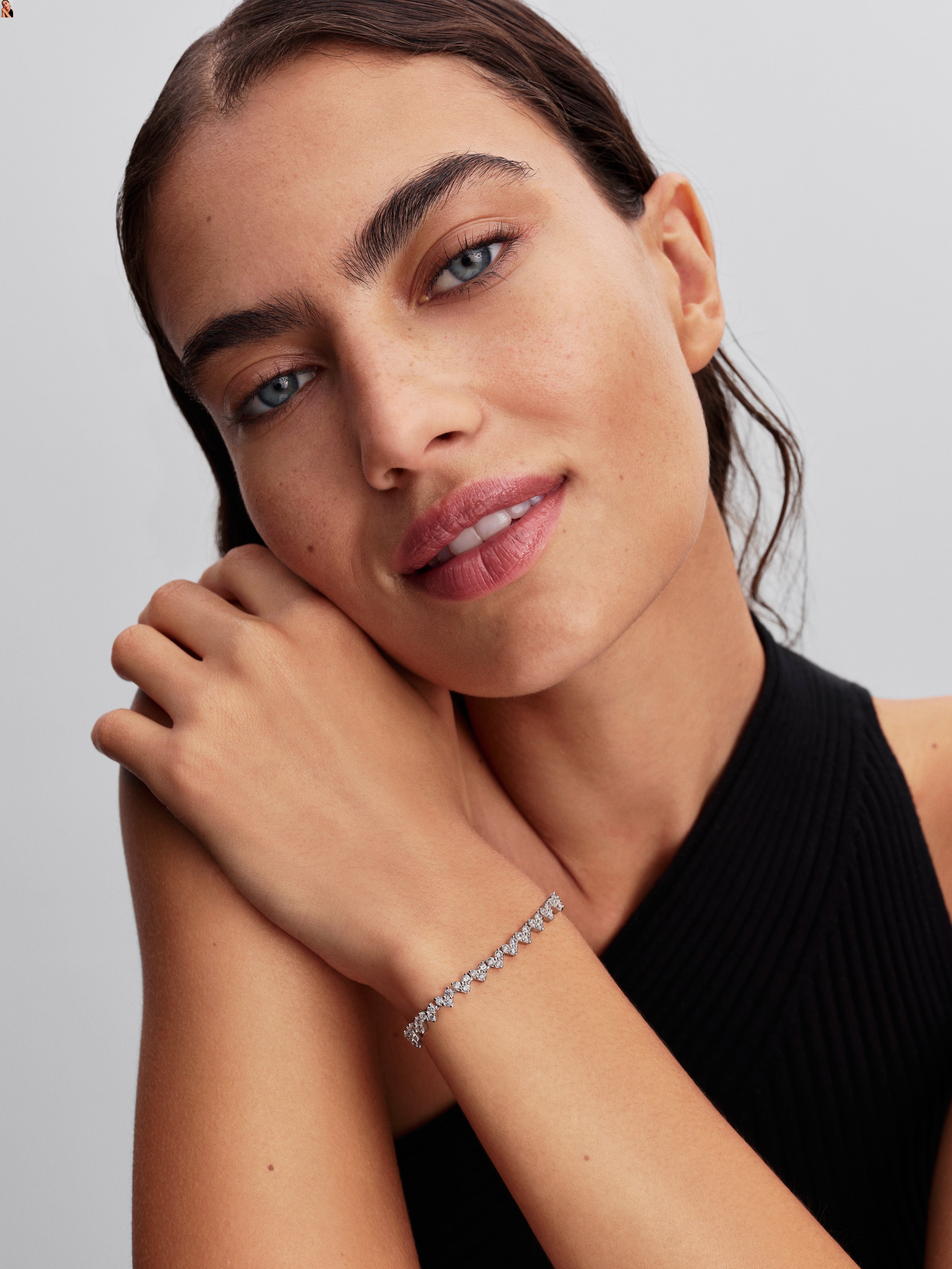 Heart Sterling Silver Tennis Bracelet With Clear Cubic Zirconia