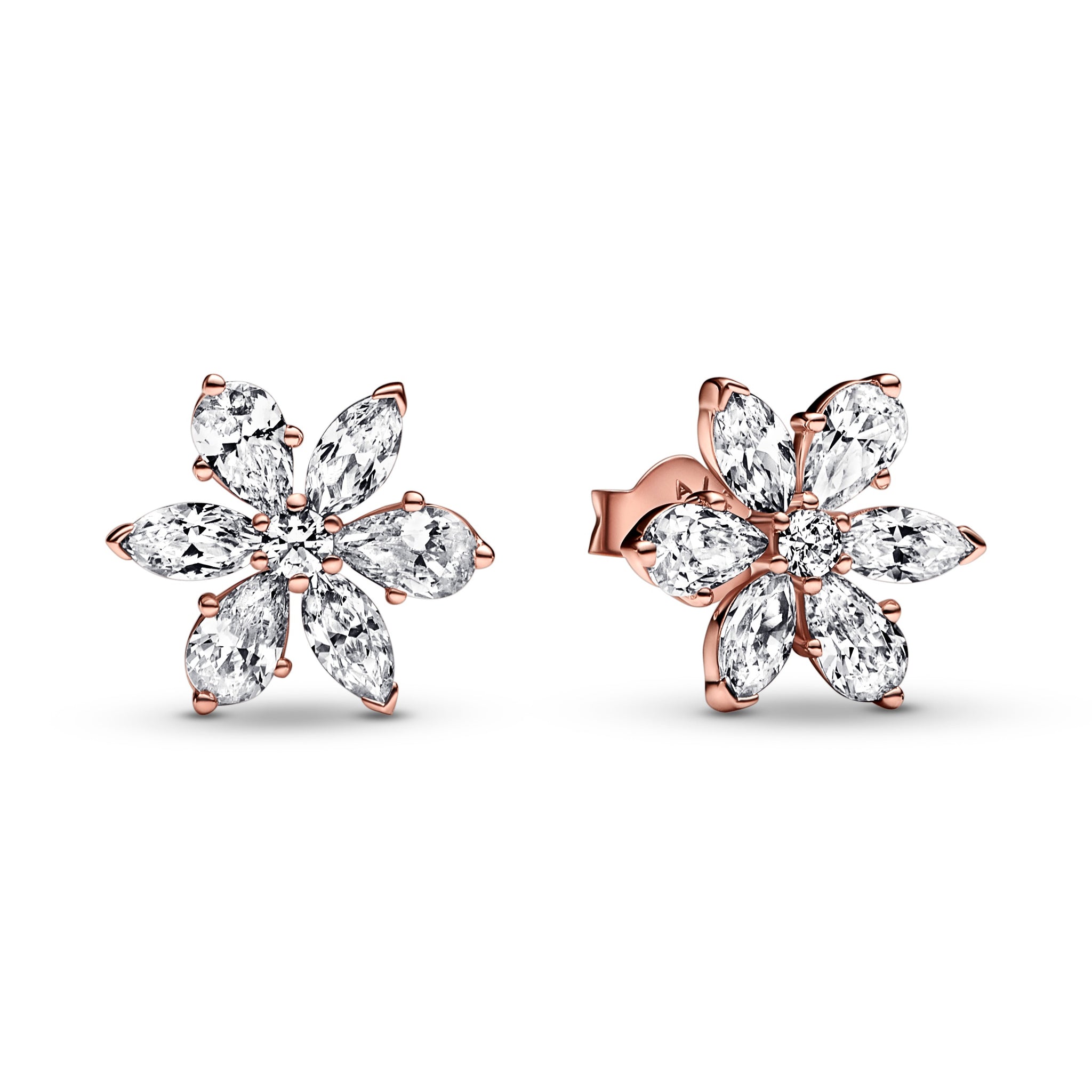 Herbarium Cluster 14K Rose-Gold Plated Unique Metal Blend Stud Earrings With Clear Cubic Zirconia