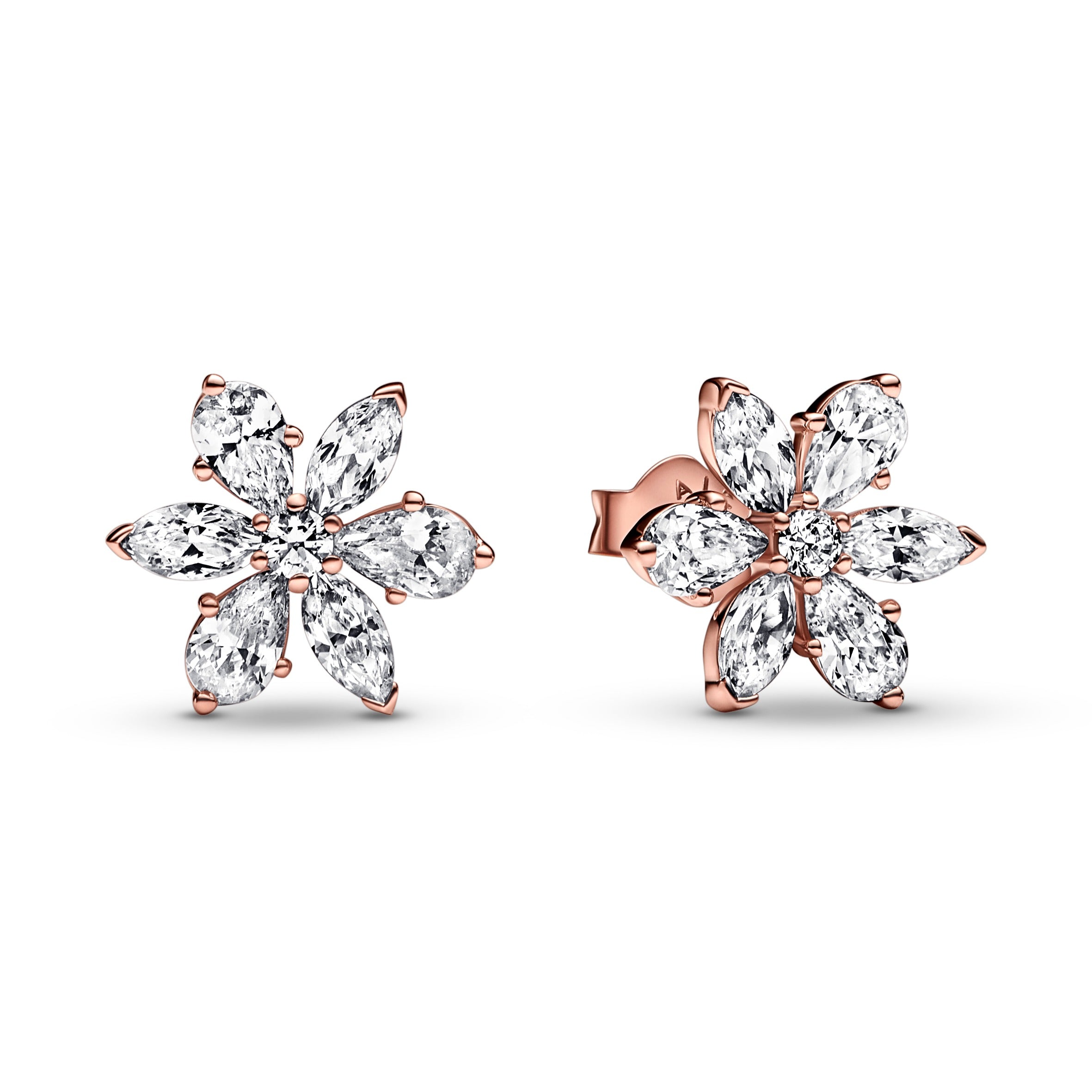 Herbarium Cluster 14K Rose-Gold Plated Unique Metal Blend Stud Earrings With Clear Cubic Zirconia
