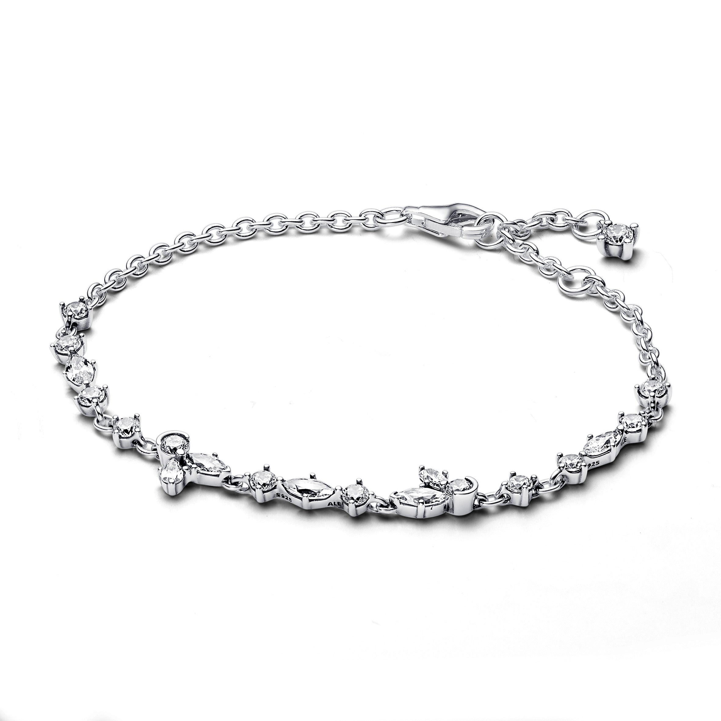Herbarium Cluster Sterling Silver Bracelet With Clear Cubic Zirconia