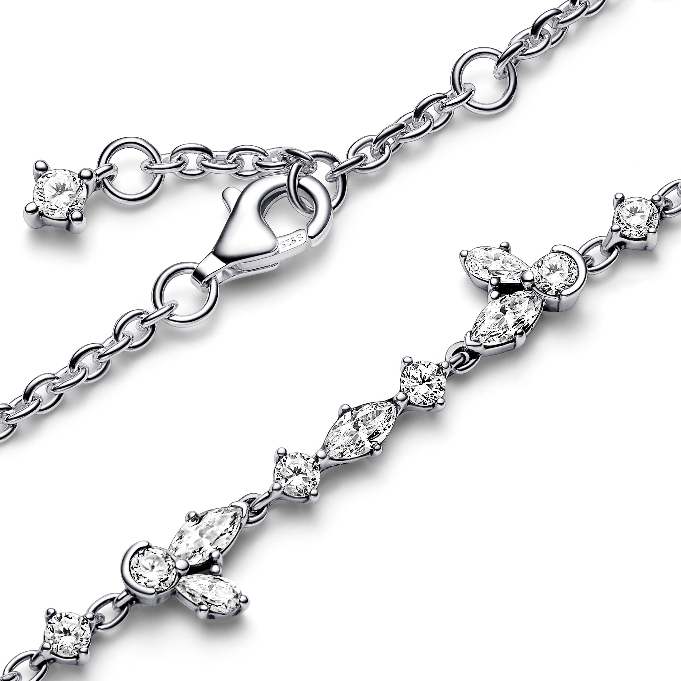Herbarium Cluster Sterling Silver Bracelet With Clear Cubic Zirconia