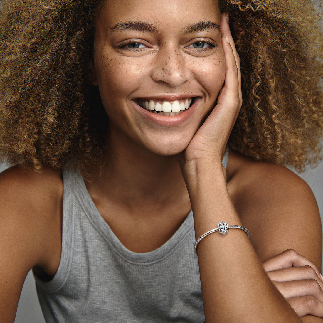 Herbarium Cluster Sterling Silver Charm With Clear Cubic Zirconia