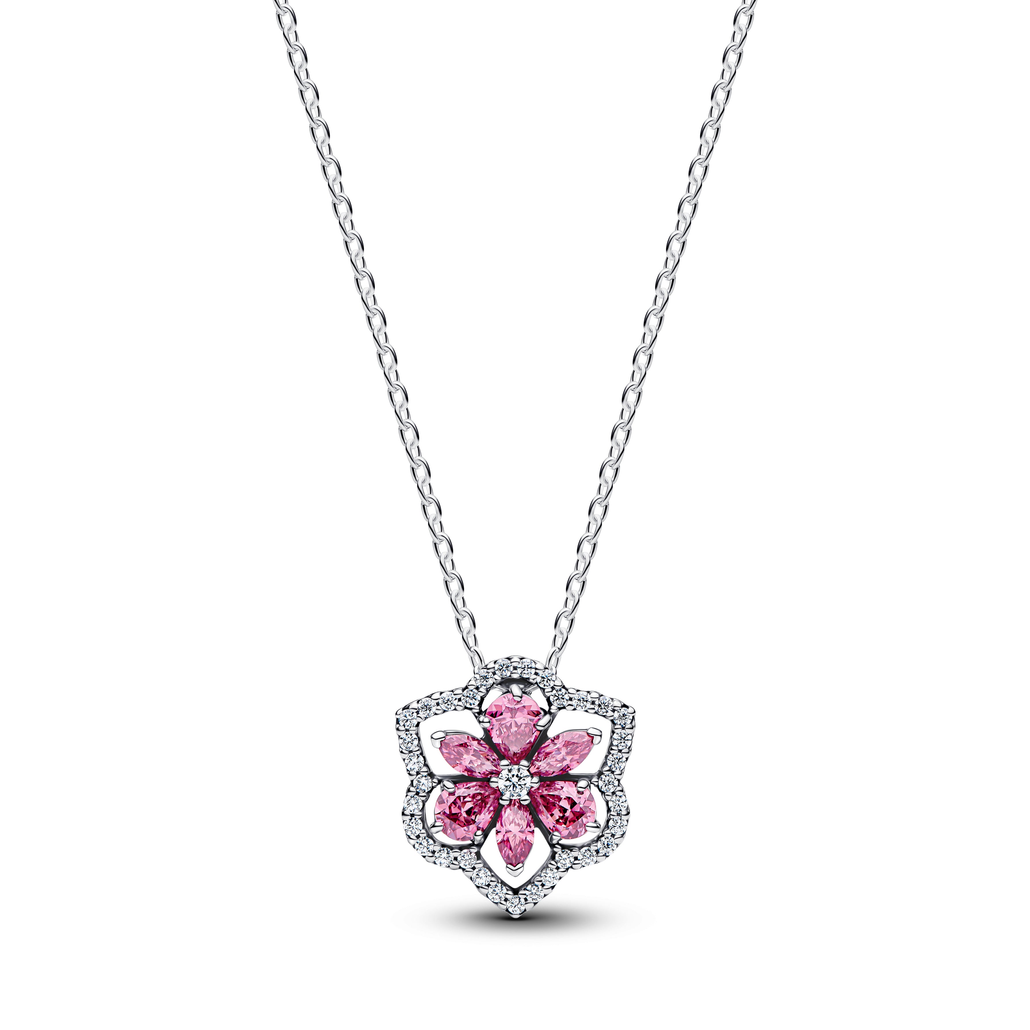 Herbarium Cluster Sterling Silver Collier With Fancy Pink And Clear Cubic Zirconia