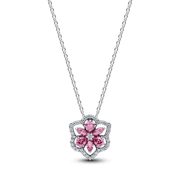 Herbarium Cluster Sterling Silver Collier With Fancy Pink And Clear Cubic Zirconia