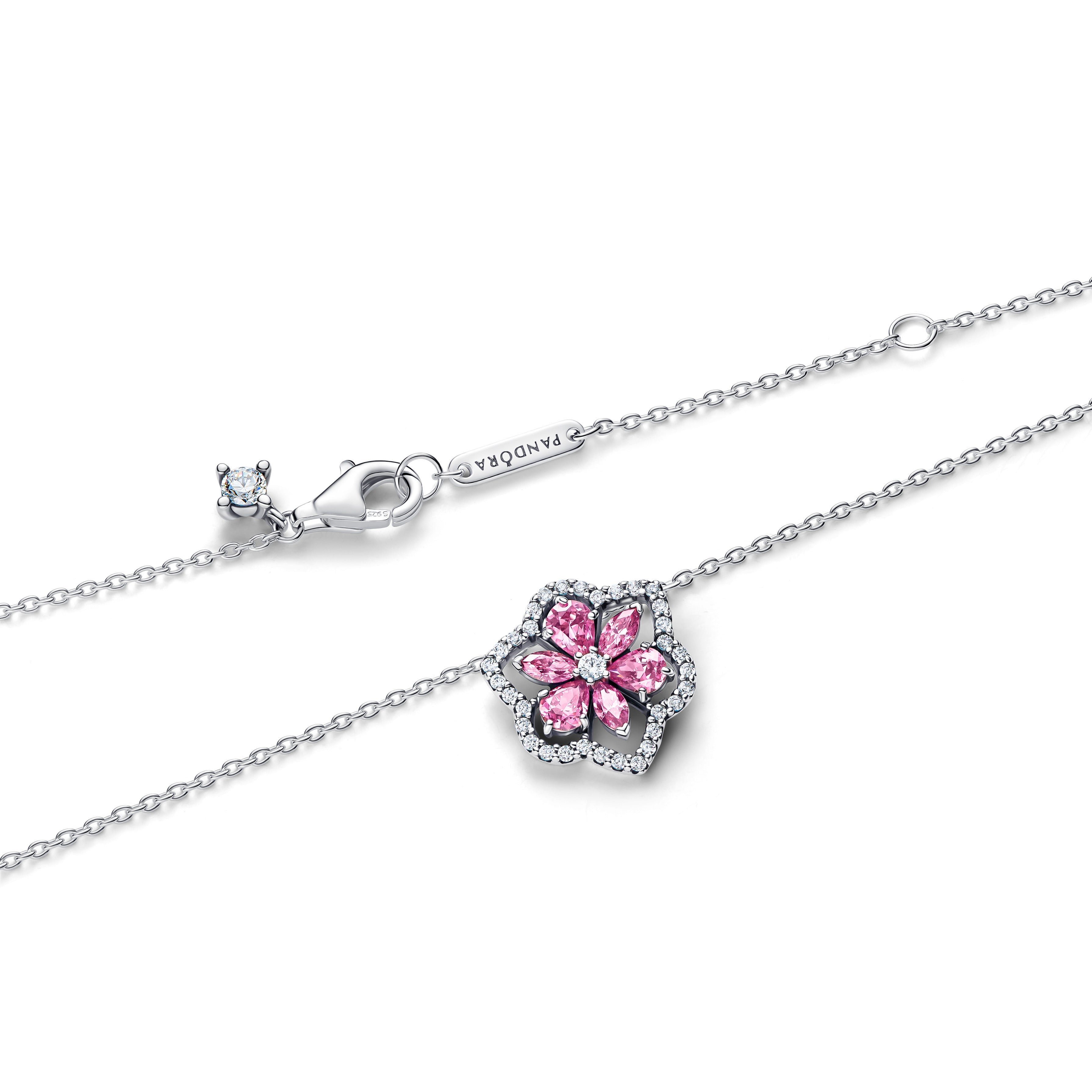 Herbarium Cluster Sterling Silver Collier With Fancy Pink And Clear Cubic Zirconia