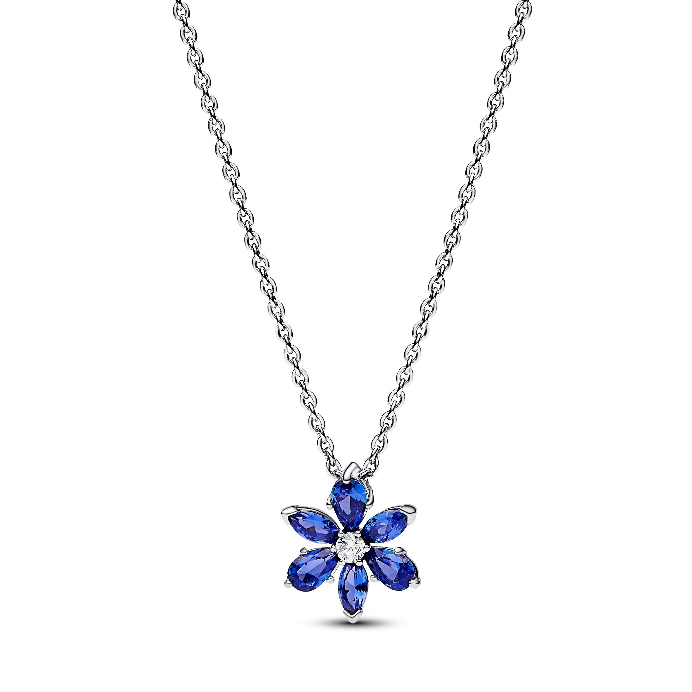 Herbarium Cluster Sterling Silver Collier With Princess Blue Crystal And Clear Cubic Zirconia