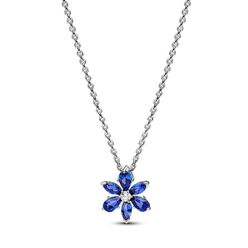 Herbarium Cluster Sterling Silver Collier With Princess Blue Crystal And Clear Cubic Zirconia