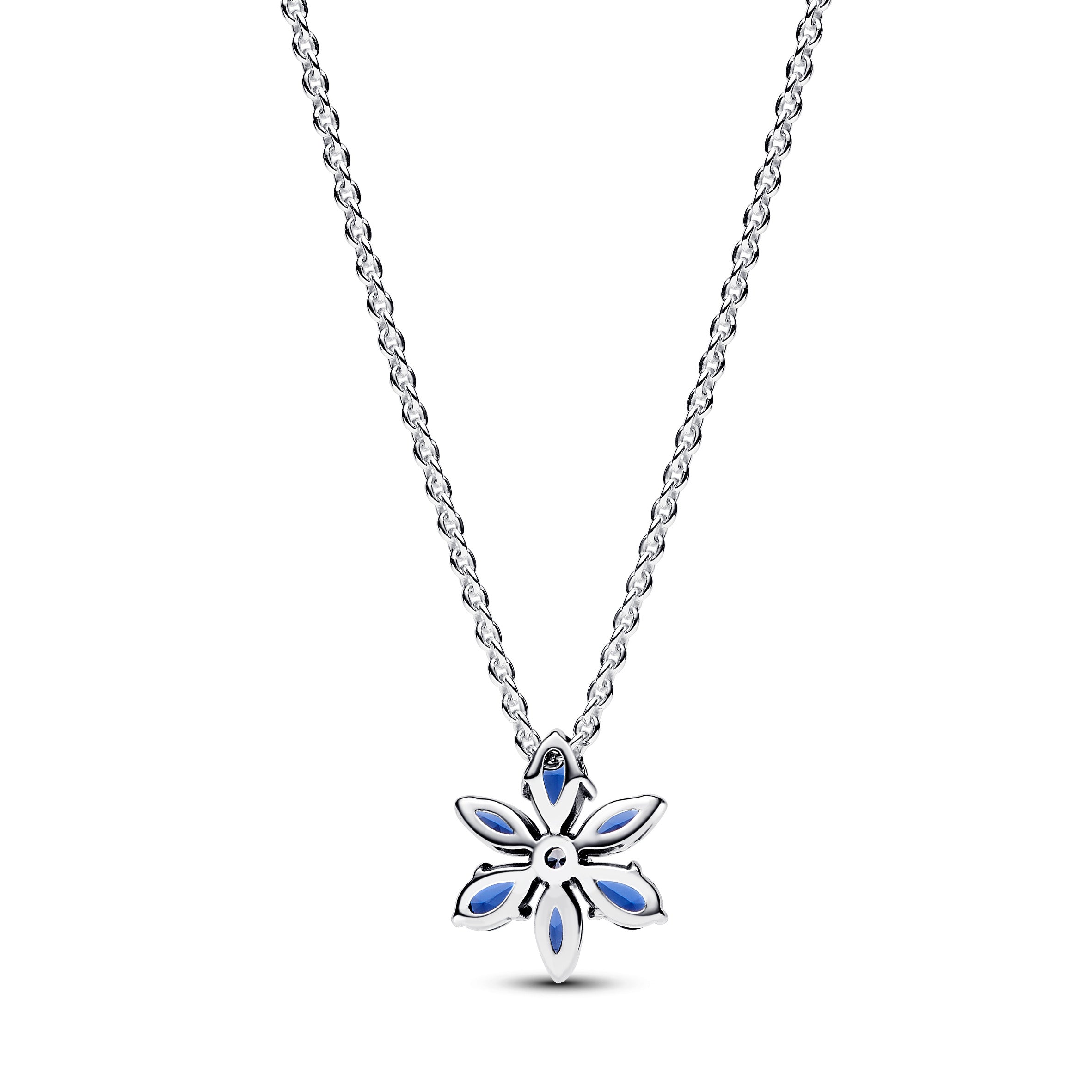 Herbarium Cluster Sterling Silver Collier With Princess Blue Crystal And Clear Cubic Zirconia