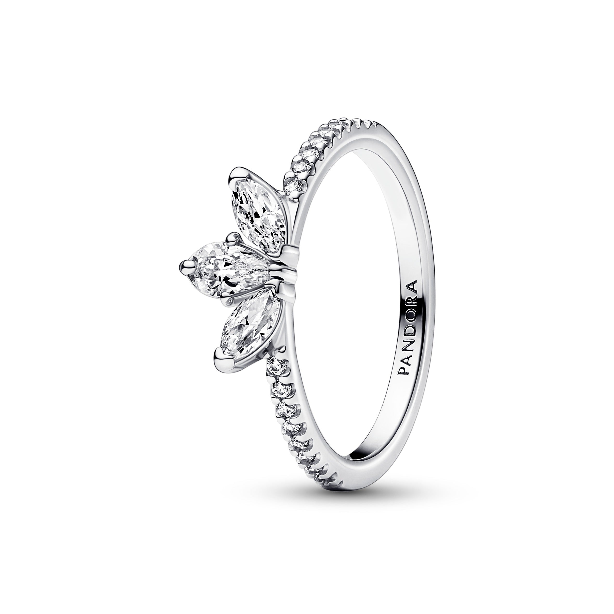 Herbarium Cluster Sterling Silver Ring With Clear Cubic Zirconia
