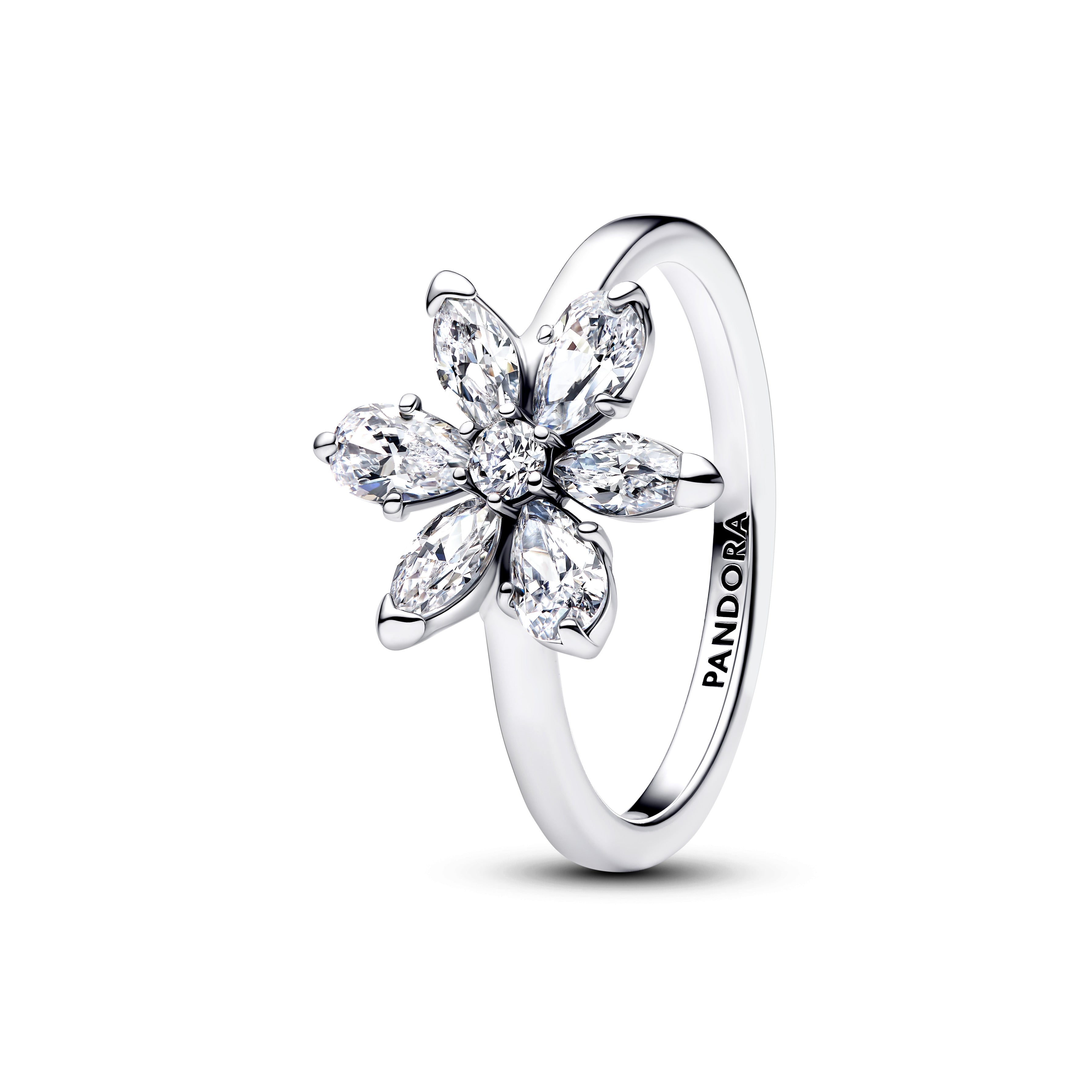 Herbarium Cluster Sterling Silver Ring With Clear Cubic Zirconia