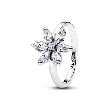 Herbarium Cluster Sterling Silver Ring With Clear Cubic Zirconia