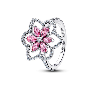 Herbarium Cluster Sterling Silver Ring With Fancy Pink And Clear Cubic Zirconia