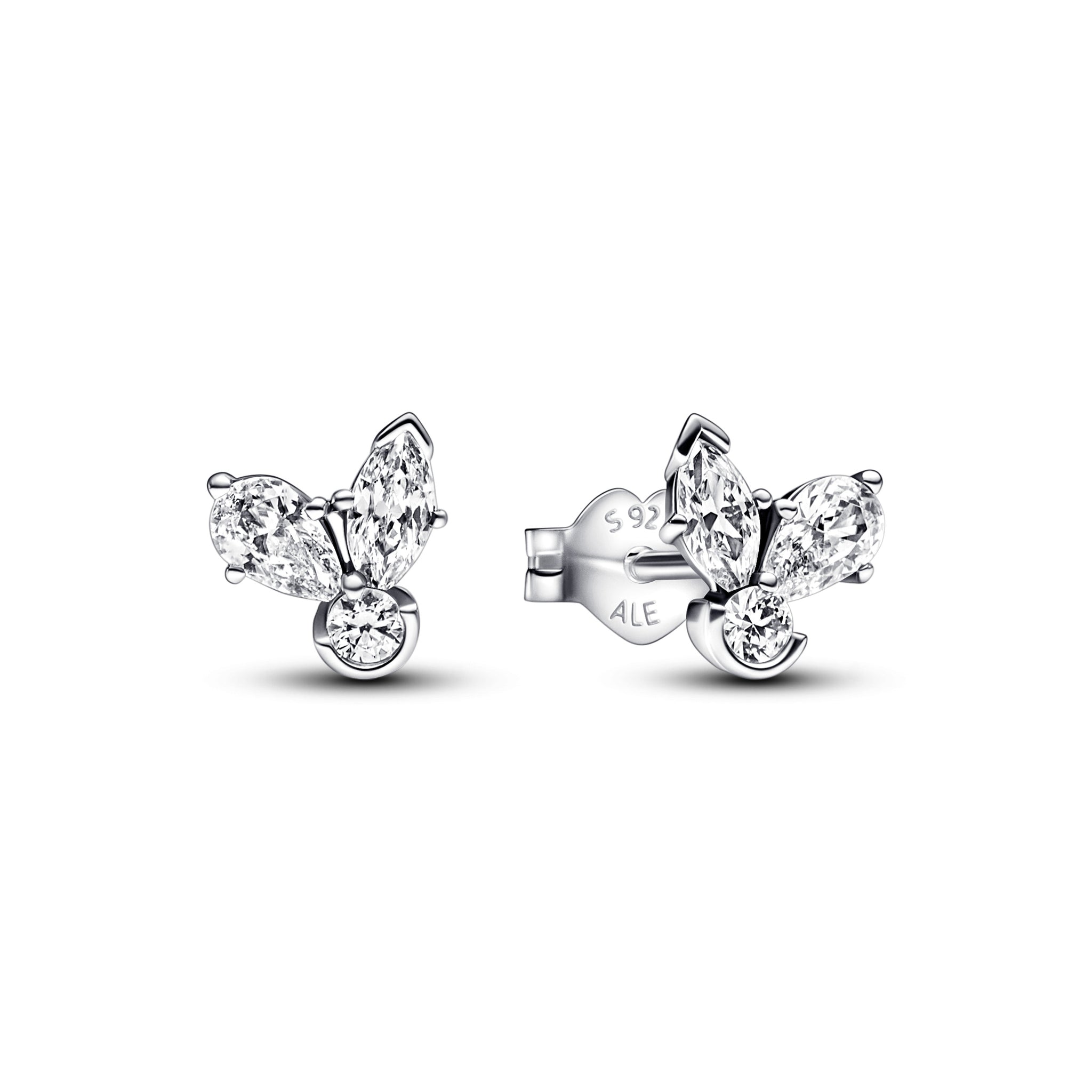 Herbarium Cluster Sterling Silver Stud Earrings With Clear Cubic Zirconia