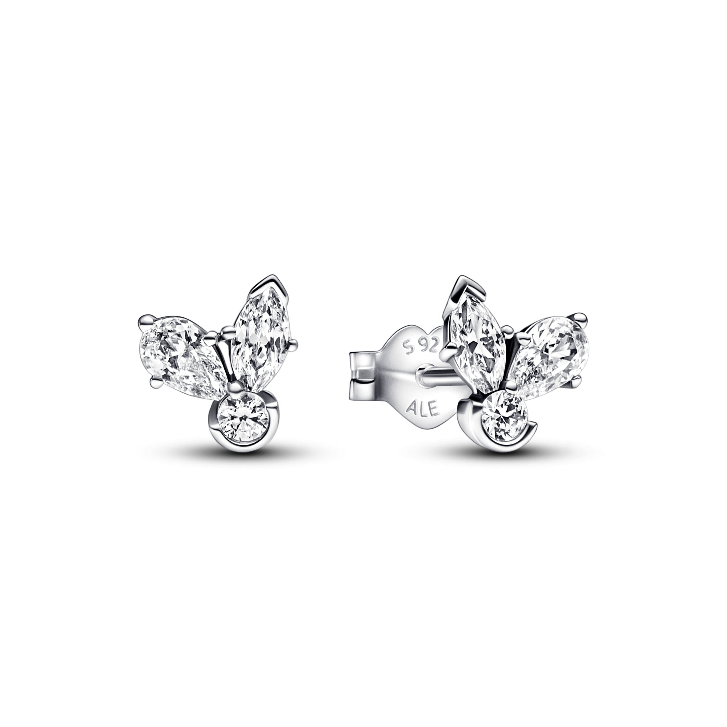 Herbarium Cluster Sterling Silver Stud Earrings With Clear Cubic Zirconia
