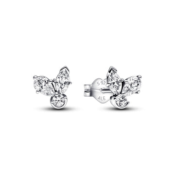 Herbarium Cluster Sterling Silver Stud Earrings With Clear Cubic Zirconia