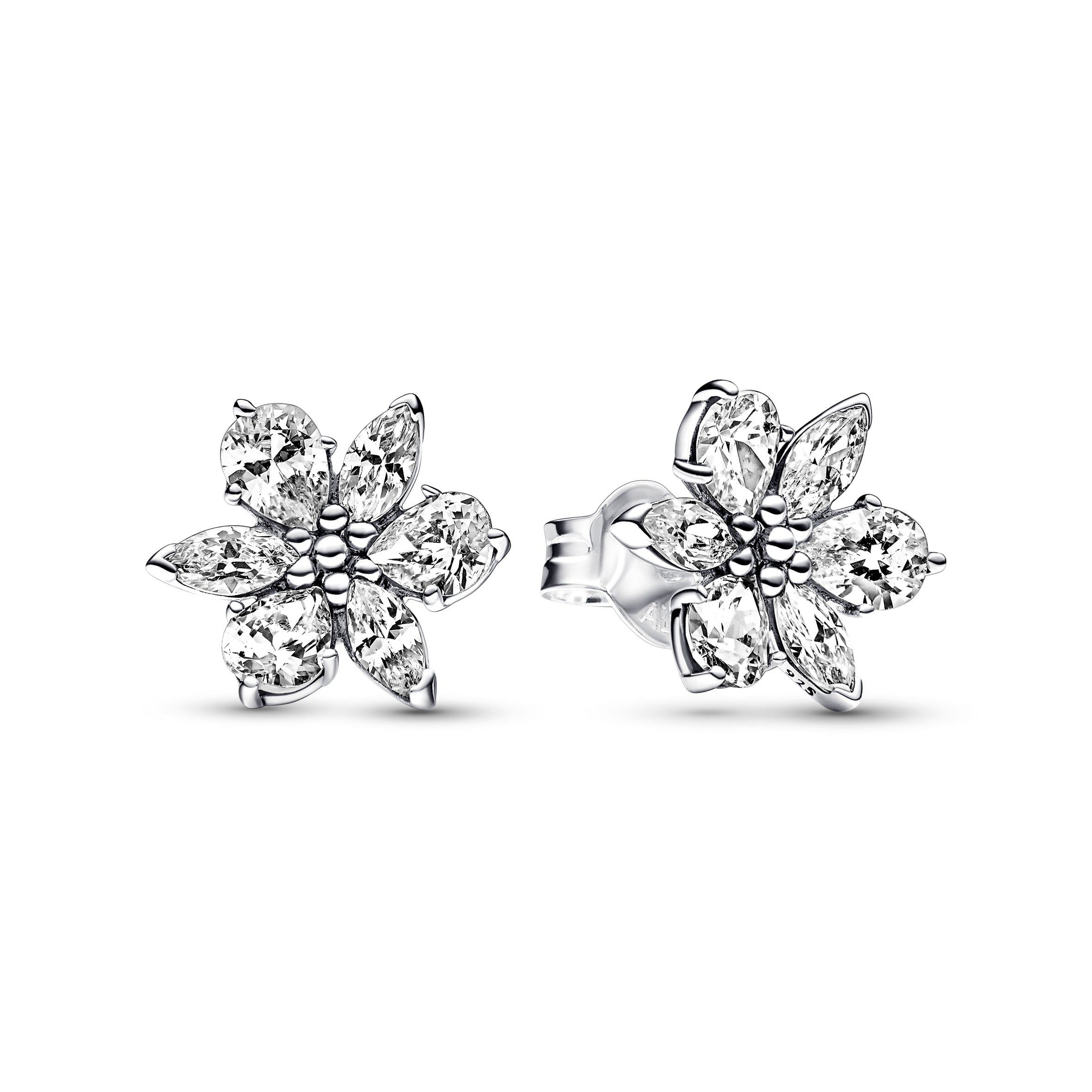 Herbarium Cluster Sterling Silver Stud Earrings With Clear Cubic Zirconia