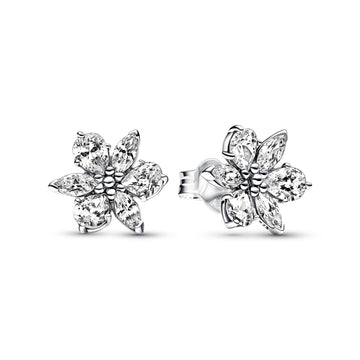 Herbarium Cluster Sterling Silver Stud Earrings With Clear Cubic Zirconia