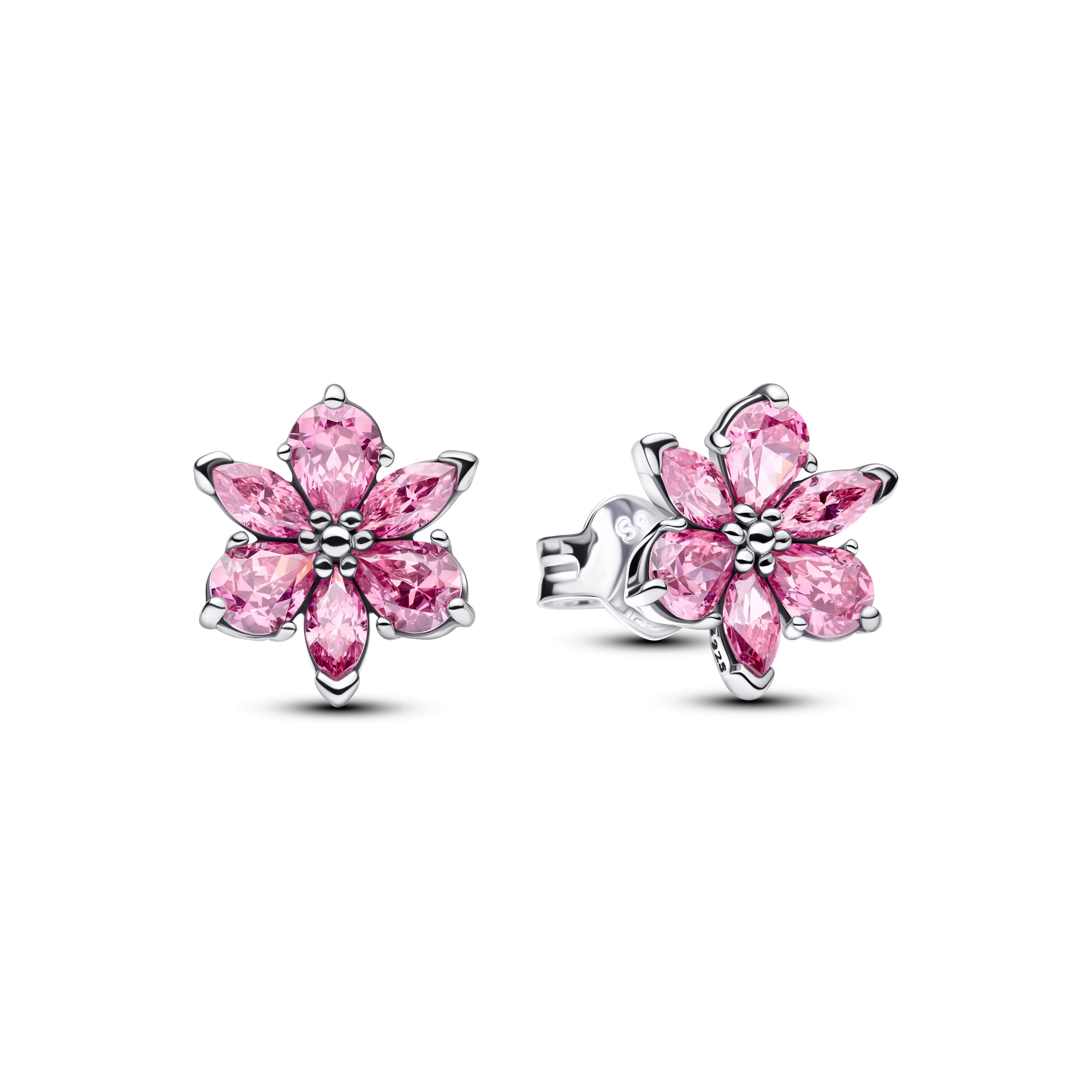 Herbarium Cluster Sterling Silver Stud Earrings With Fancy Pink Cubic Zirconia