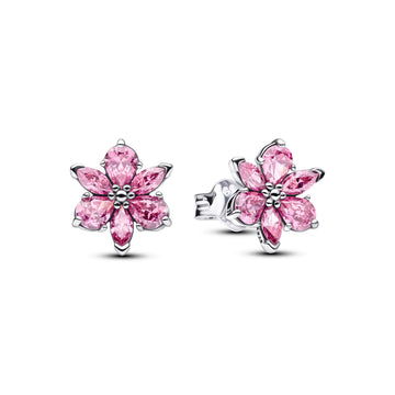 Herbarium Cluster Sterling Silver Stud Earrings With Fancy Pink Cubic Zirconia