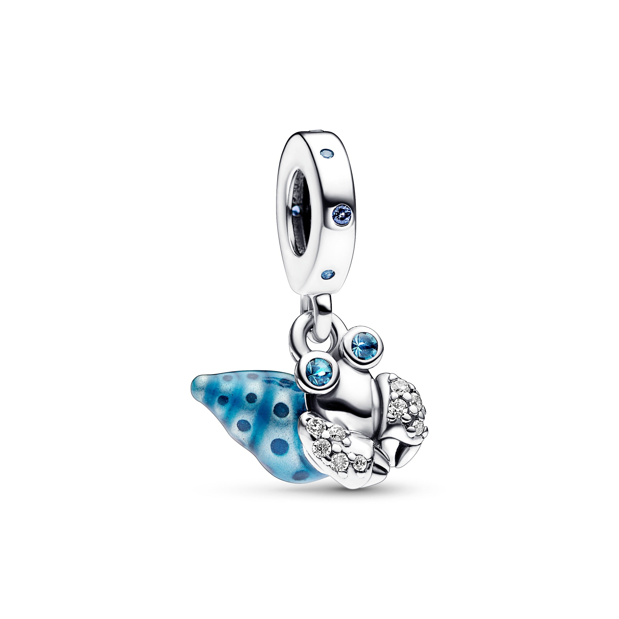 Hermit Crab Sterling Silver Dangle With Stellar Blue, Icy Green Crystal, Clear Cubic Zirconia And Blue Glow-In-The-Dark Ena