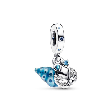Hermit Crab Sterling Silver Dangle With Stellar Blue, Icy Green Crystal, Clear Cubic Zirconia And Blue Glow-In-The-Dark Ena