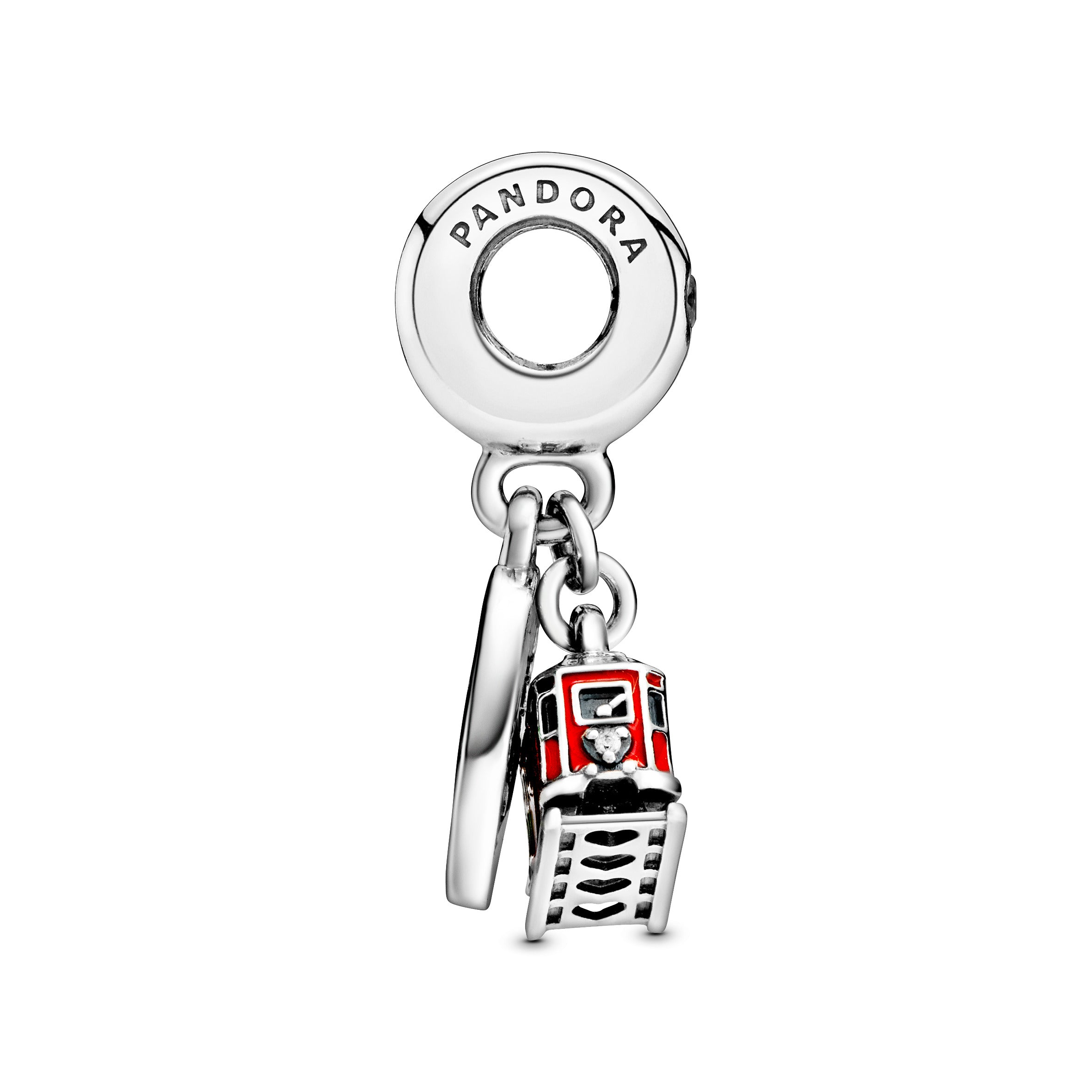 Hong Kong Peak Tram Sterling Silver Dangle With Clear Cubic Zirconia And Red, Blue, Yellow And Glittery Enamel